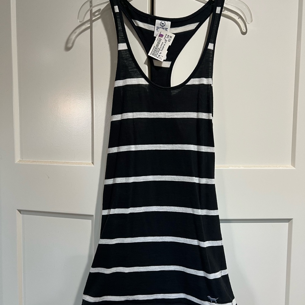 PINK Victoria's Secret Black and White Striped Tank Top